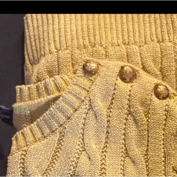 Lauren Ralph Lauren Metallic Gold Cable-Knit 3-Button Sweater, Size PL NWT - Picture 3 of 12